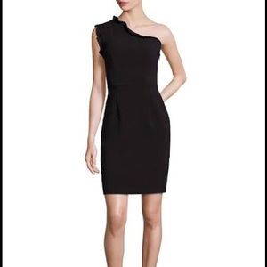 Black Halo Ruffled One-Shoulder Sheath Dress